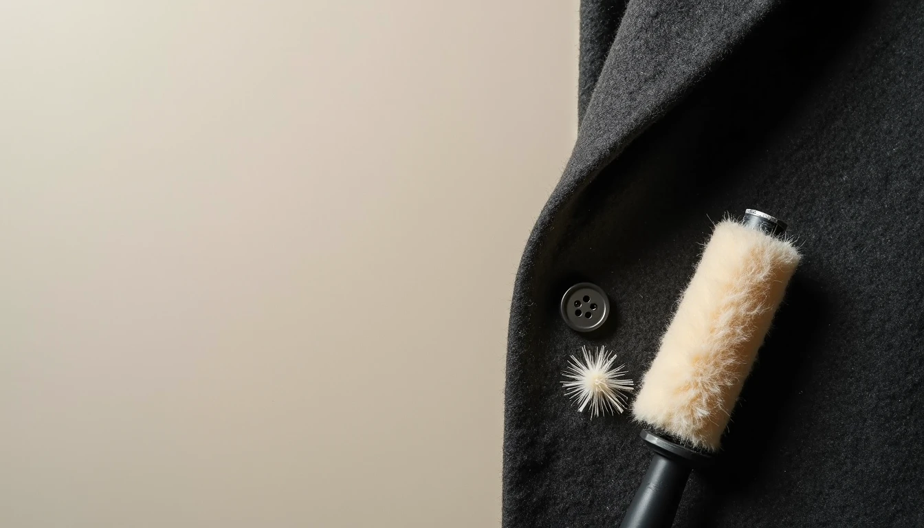 Coat plastic button and coffee stain detail