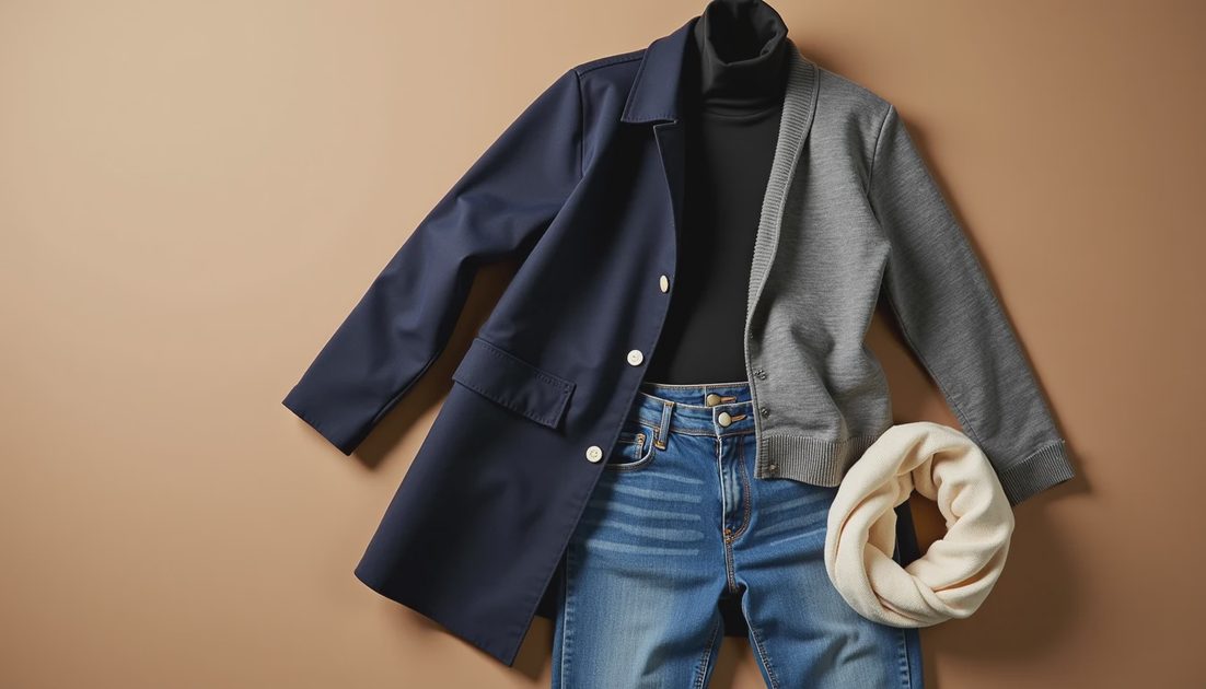 November Cold Layer Formula Buttoned layered outfit with scarf for November