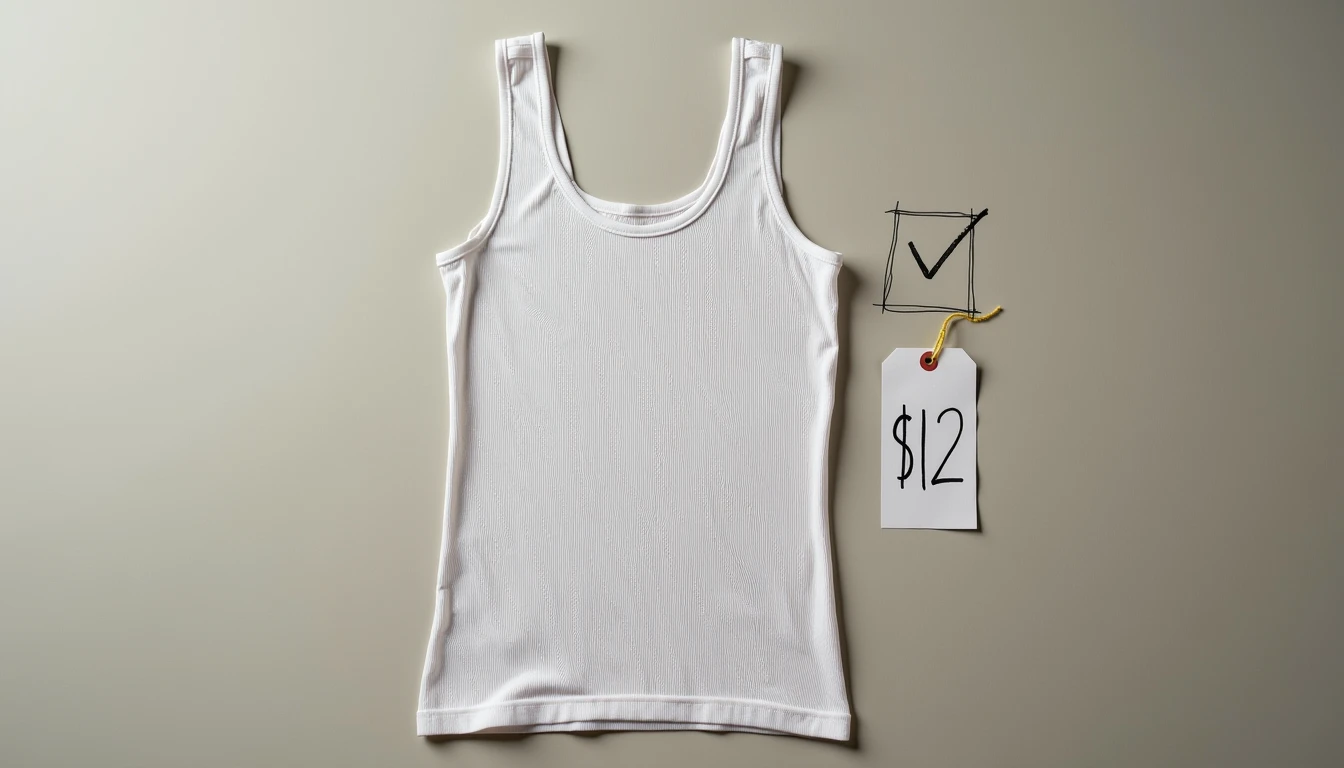 White ribbed cotton tank top with twelve dollar tag