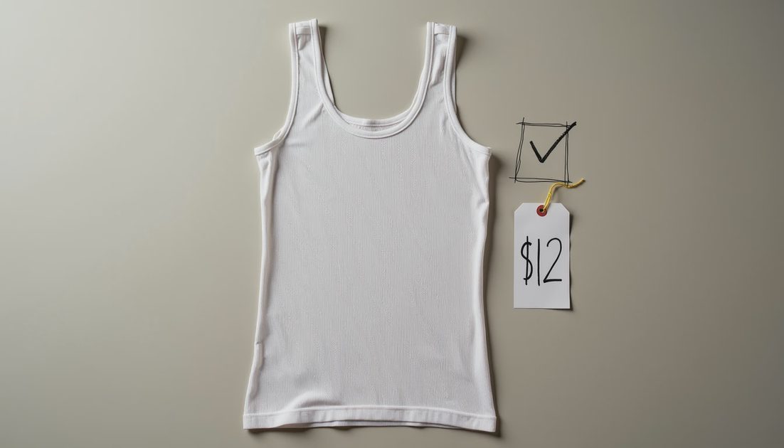 The $12 Tank Surprise White ribbed cotton tank top with twelve dollar tag