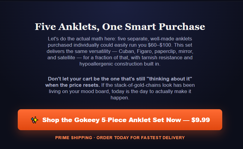 Value Proposition Text and Shop Button for Gokeey Anklet Set